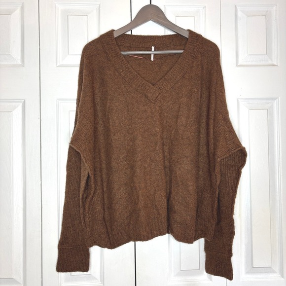 Free People Sweaters - Free People Brown 100% Cashmere V-Neck Oversized Pullover Sweater Size Medium